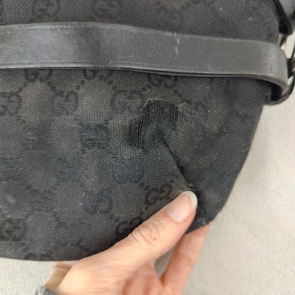 Gucci Black Monogram Shoulder Bag Black Canvas Leather Horsebit Bondage Tote - Picture 3 of 14